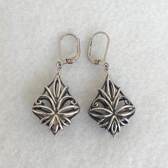 Sterling Silver 925 CFJ Filigree Openwork Scrollwork Leverback Dangle Earrings - Picture 12 of 16